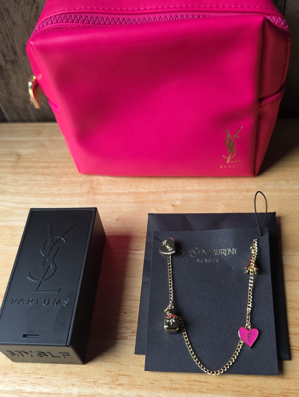 Yves Saint Laurent Hot Pink Cosmetic Pouch With Bracklet & Lipstick Box